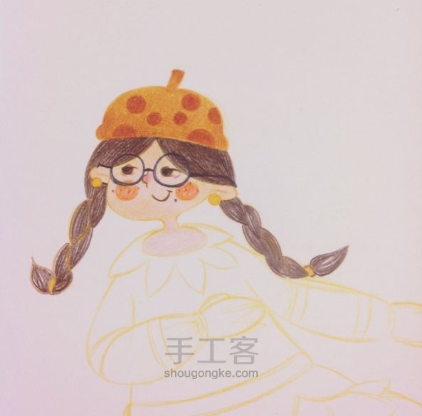 【插画】北极丸子的坚果姑娘彩铅插画步骤图 第6步