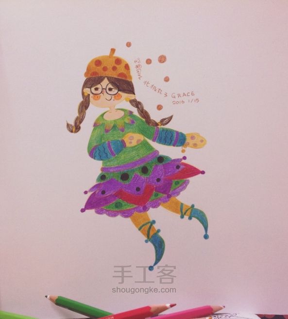 【插画】北极丸子的坚果姑娘彩铅插画步骤图 第10步