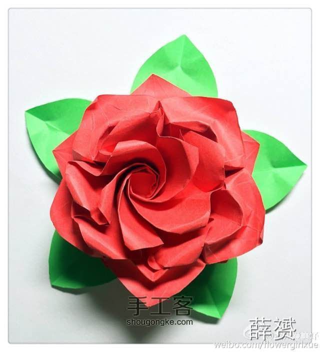 （纸花系列四十三）组合玫瑰的折法 第57步