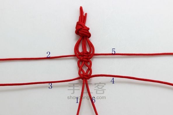 【编绳】新年红手绳轻松上手“岁岁平安之六” 第4步