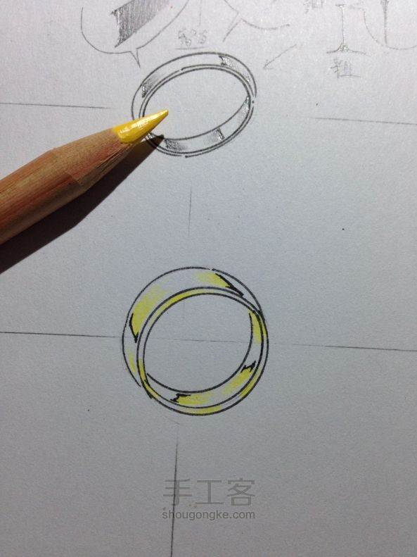 手绘首饰设计效果图系列——金属的材质与简易模板戒指画法 第13步