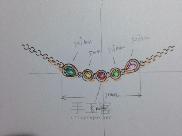 手绘首饰设计效果图系列——宝石镶嵌与款式3 第11步