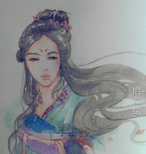 水彩古风侍女图——详细步骤分解图 第1步