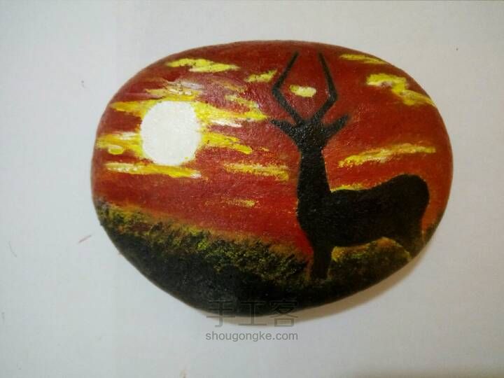 石头画---夕阳、鹿 第2步
