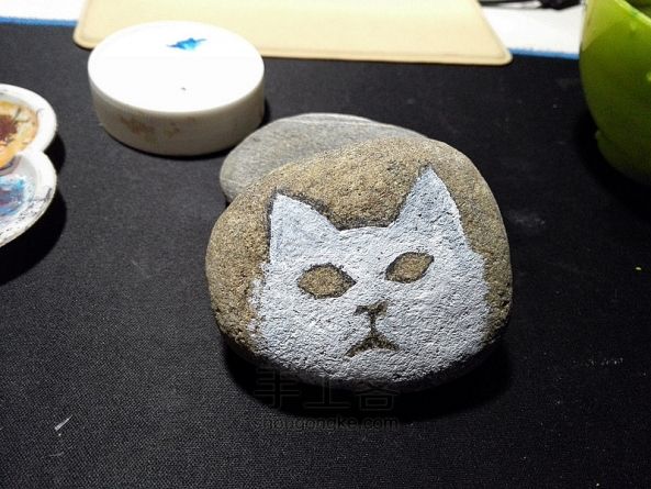 【赖大宝】原创手绘石头 萌猫 第2步