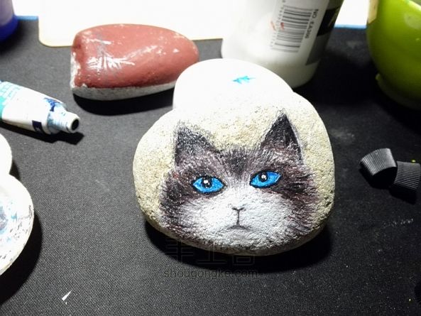【赖大宝】原创手绘石头 萌猫 第7步