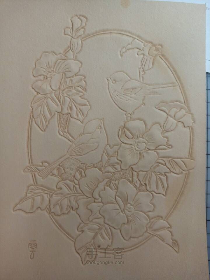 皮雕记事本[花香鸟语]超详细上色过程 第9步