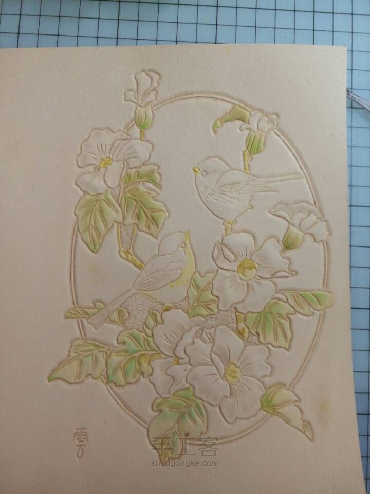 皮雕记事本[花香鸟语]超详细上色过程 第12步