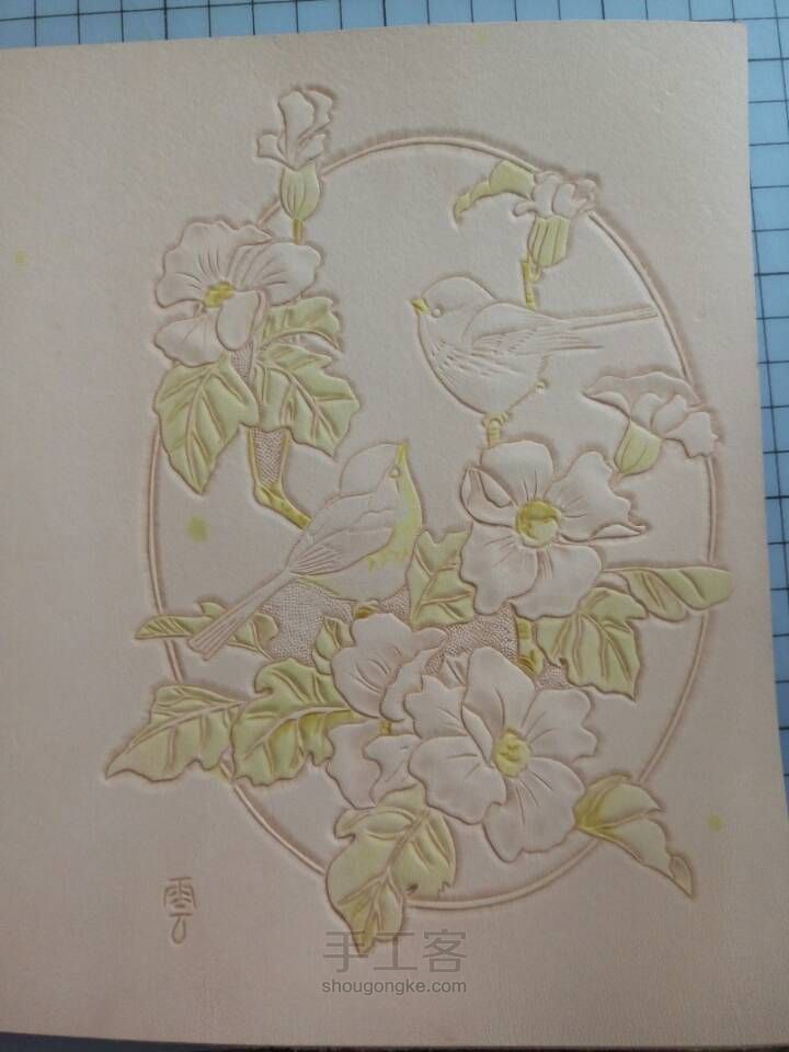 皮雕记事本[花香鸟语]超详细上色过程 第11步