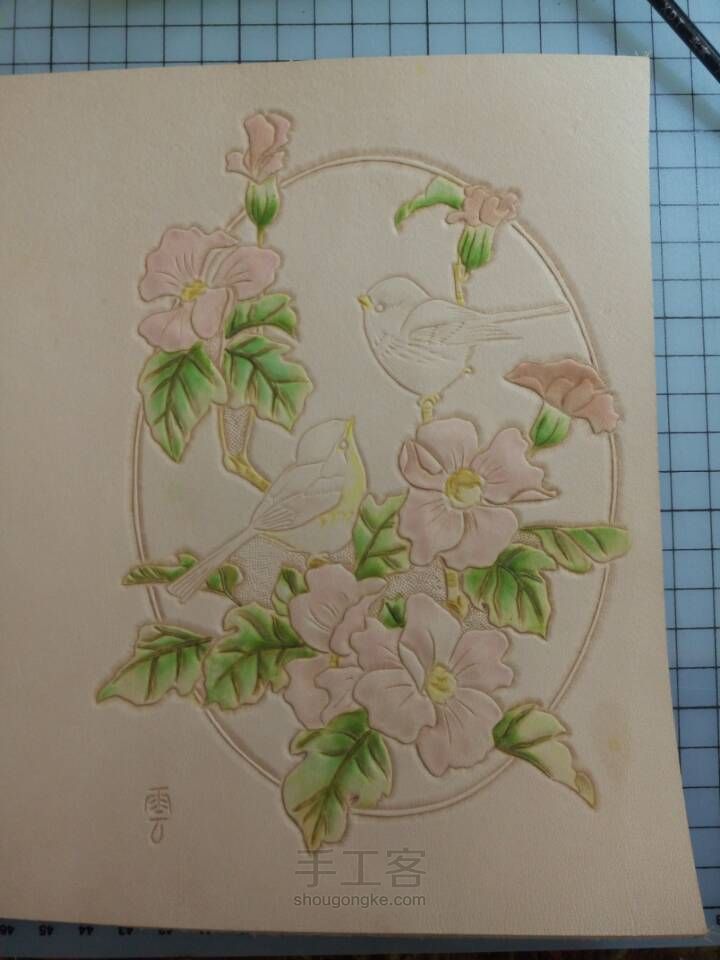 皮雕记事本[花香鸟语]超详细上色过程 第16步