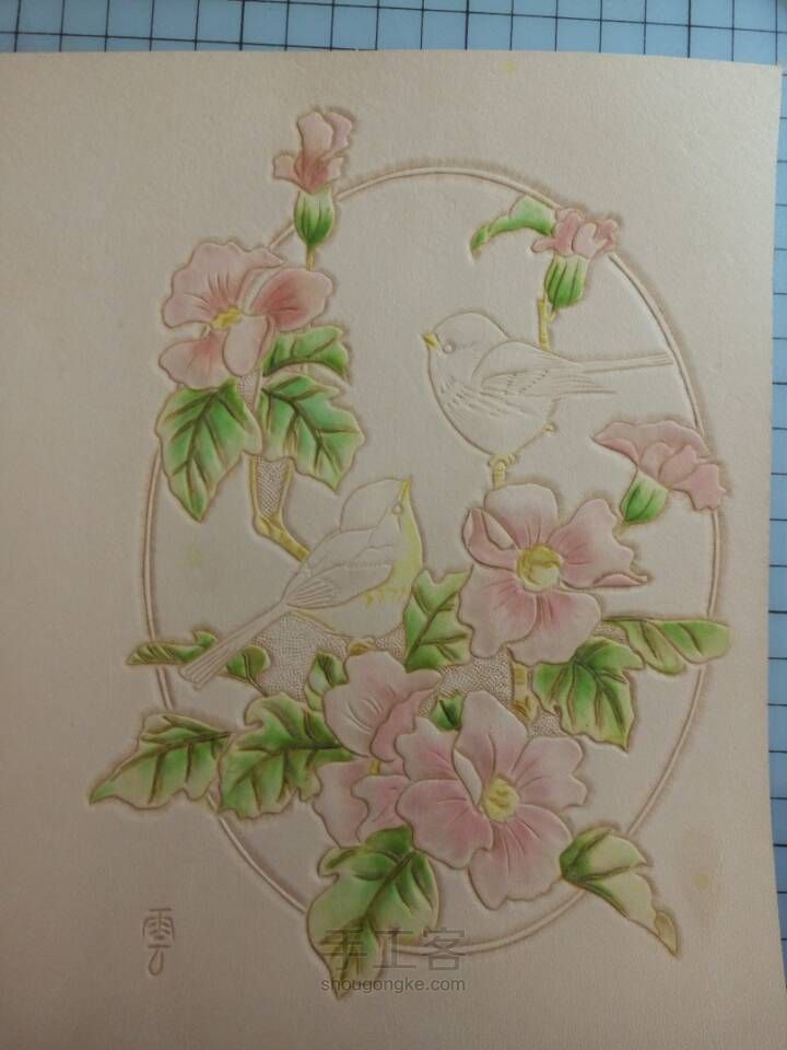 皮雕记事本[花香鸟语]超详细上色过程 第17步