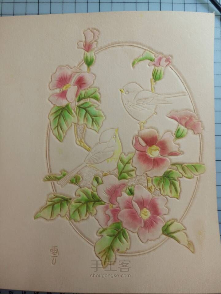 皮雕记事本[花香鸟语]超详细上色过程 第20步