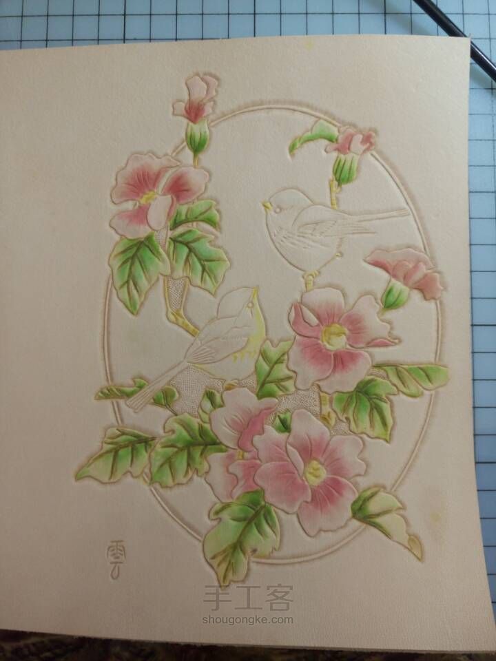 皮雕记事本[花香鸟语]超详细上色过程 第19步