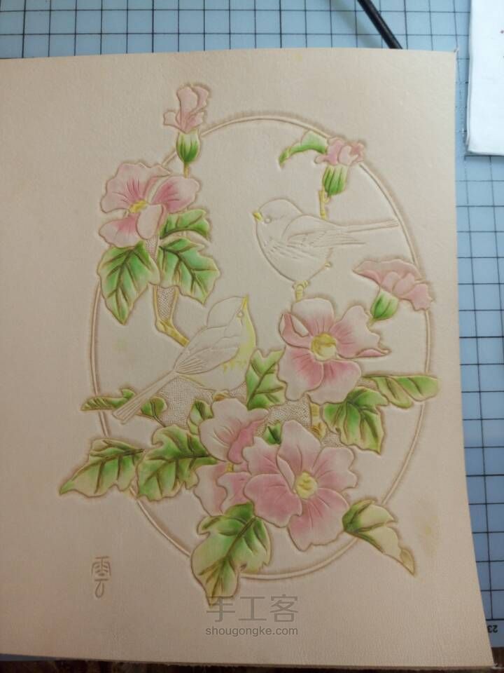 皮雕记事本[花香鸟语]超详细上色过程 第18步