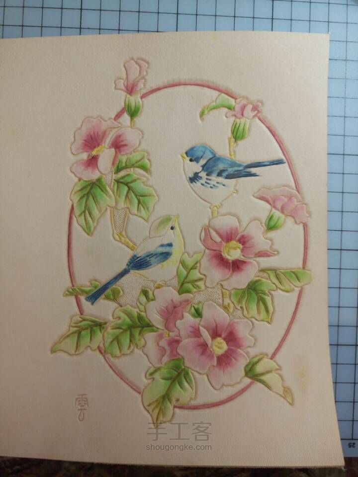 皮雕记事本[花香鸟语]超详细上色过程 第25步