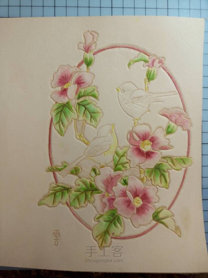 皮雕记事本[花香鸟语]超详细上色过程 第22步