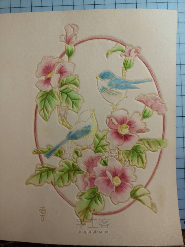 皮雕记事本[花香鸟语]超详细上色过程 第24步