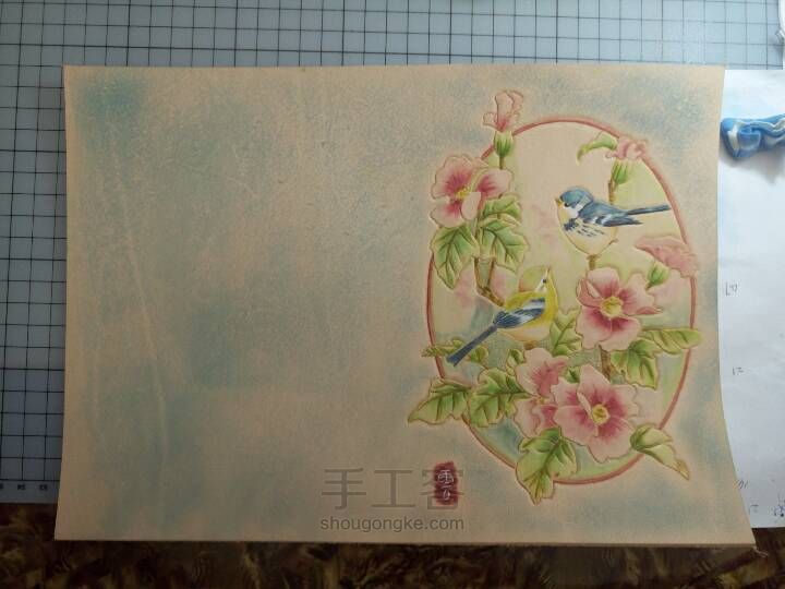 皮雕记事本[花香鸟语]超详细上色过程 第30步