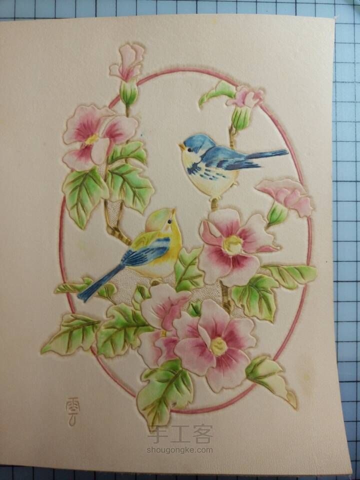 皮雕记事本[花香鸟语]超详细上色过程 第27步