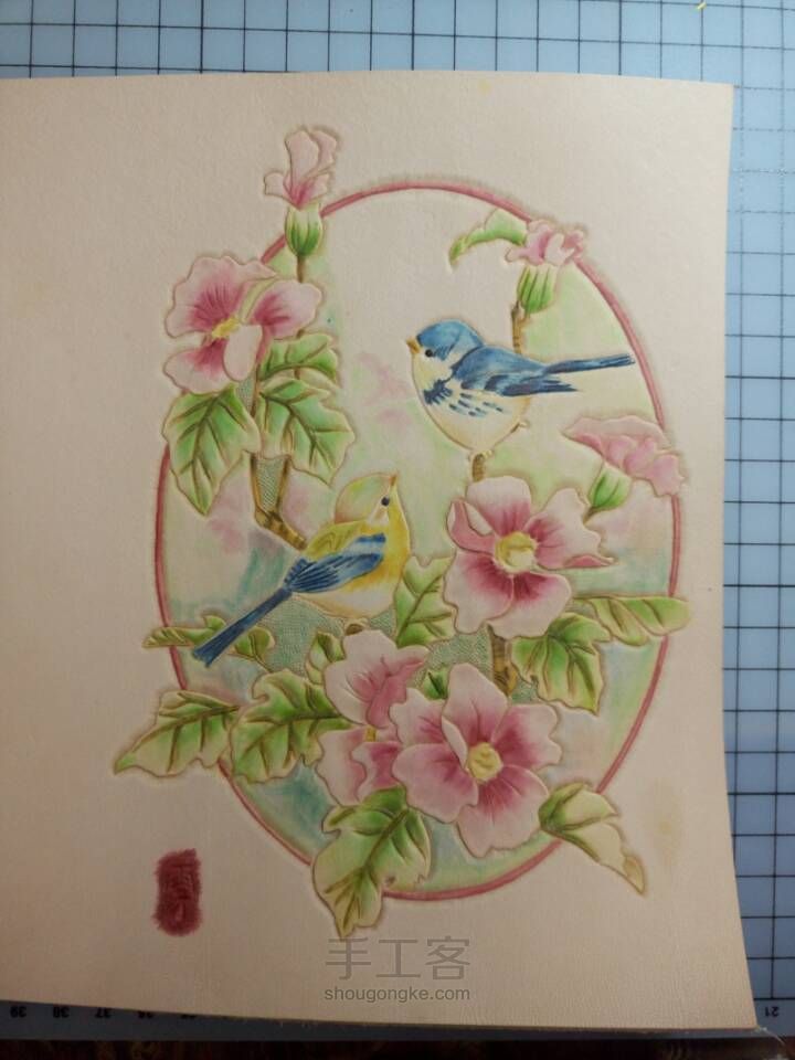 皮雕记事本[花香鸟语]超详细上色过程 第28步