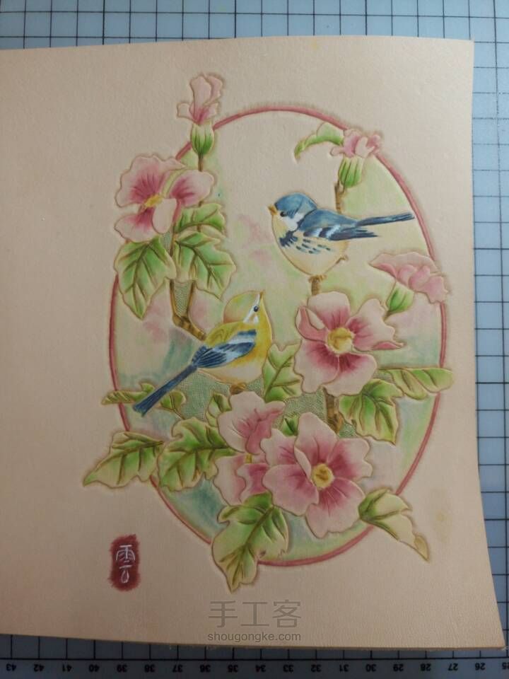 皮雕记事本[花香鸟语]超详细上色过程 第29步