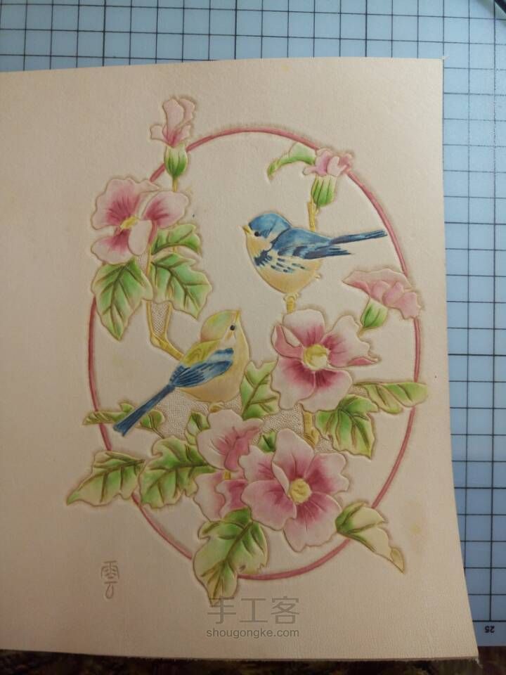 皮雕记事本[花香鸟语]超详细上色过程 第26步