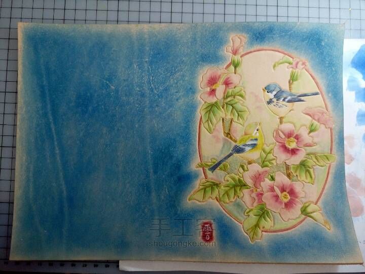 皮雕记事本[花香鸟语]超详细上色过程 第33步
