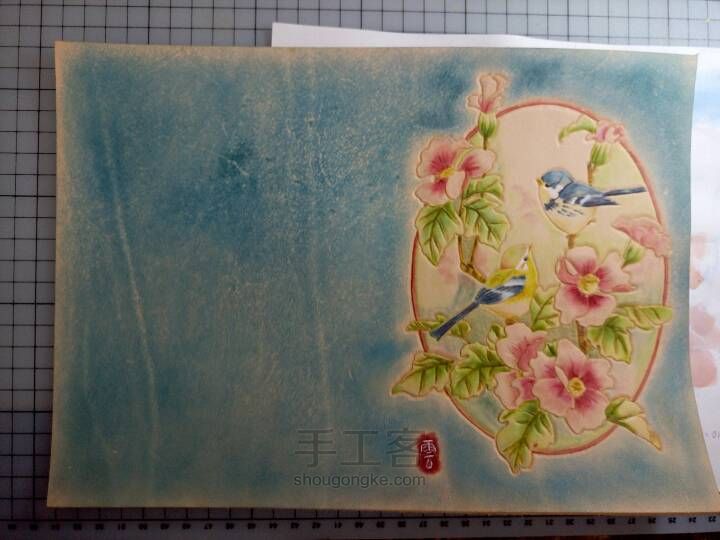 皮雕记事本[花香鸟语]超详细上色过程 第32步