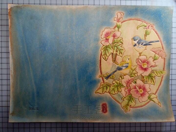皮雕记事本[花香鸟语]超详细上色过程 第37步