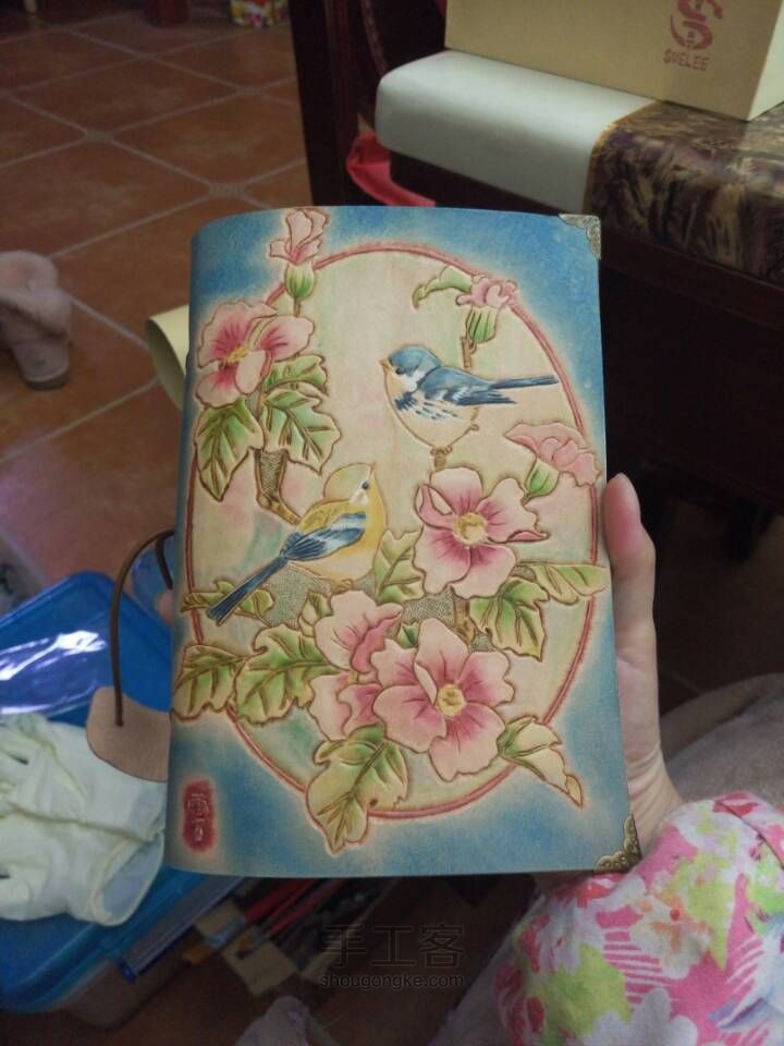 皮雕记事本[花香鸟语]超详细上色过程 第40步