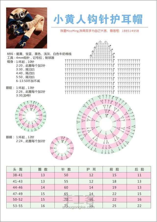 大眼萌小黄人帽子图解 第1步