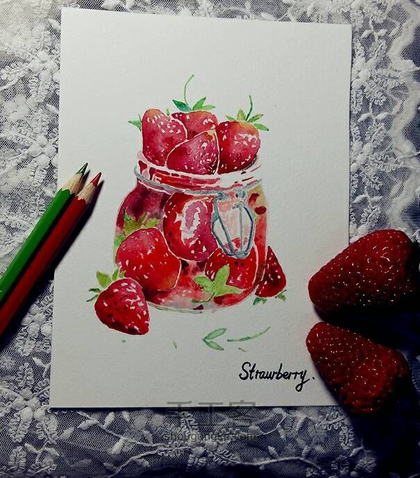 水彩教程 一罐草莓🍓 第1步