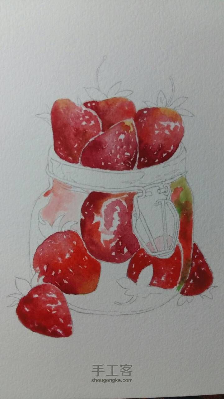水彩教程 一罐草莓🍓 第4步