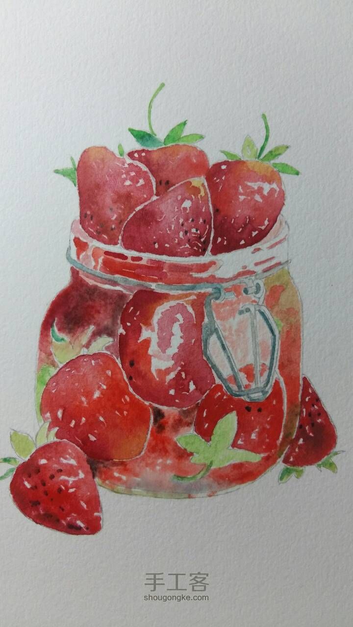 水彩教程 一罐草莓🍓 第5步