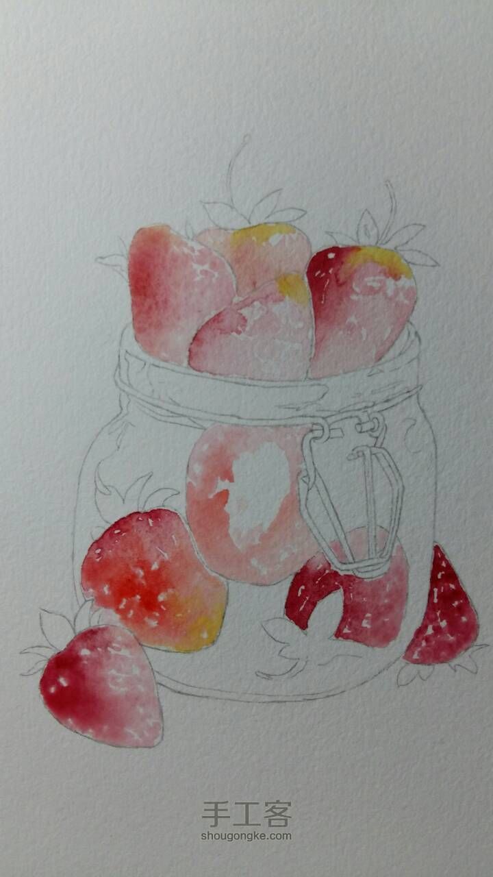 水彩教程 一罐草莓🍓 第3步