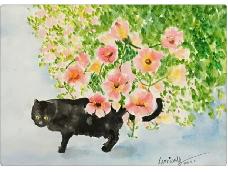 我也是边摸索边画～一只黑猫跑进了花丛下～