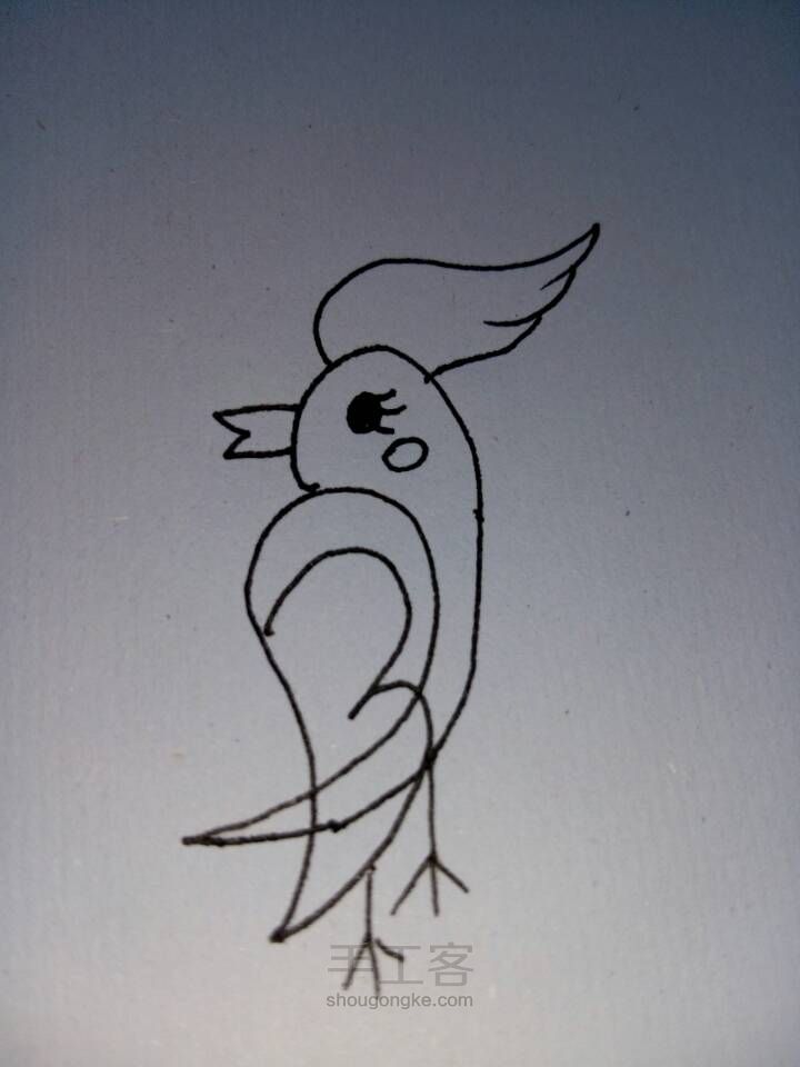教你画最简单小鸟。 第5步