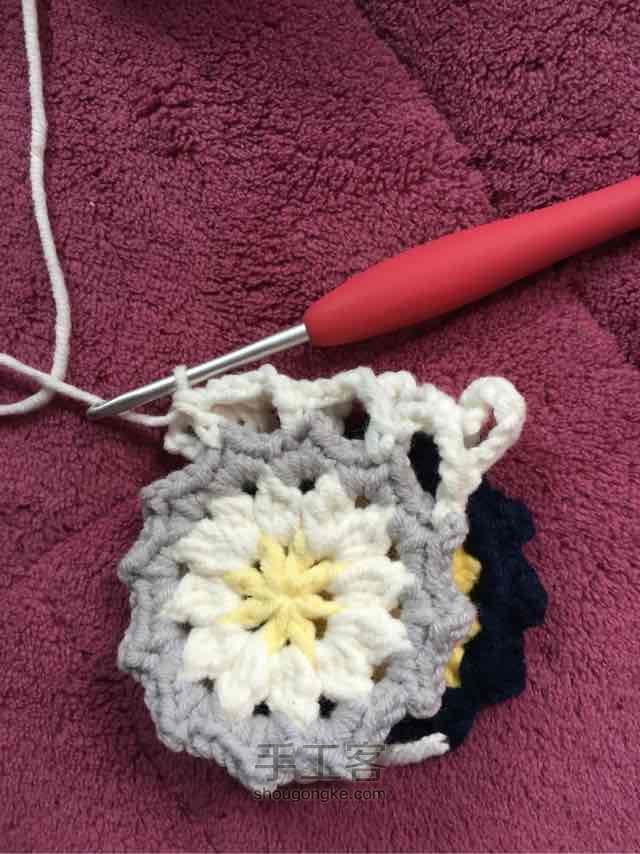 简单毛线编织镂空拼花毯子（详细） 第32步