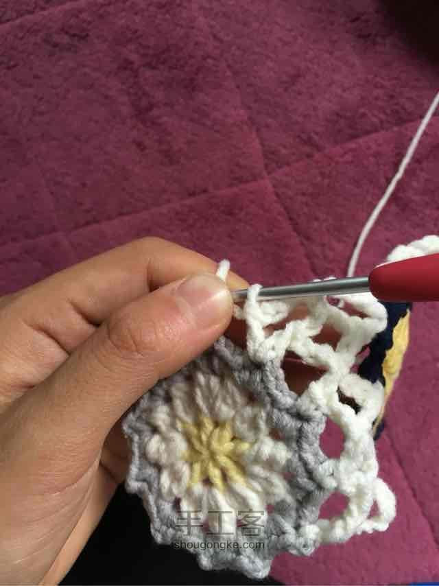 简单毛线编织镂空拼花毯子（详细） 第37步