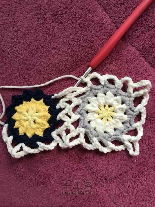 简单毛线编织镂空拼花毯子（详细） 第41步