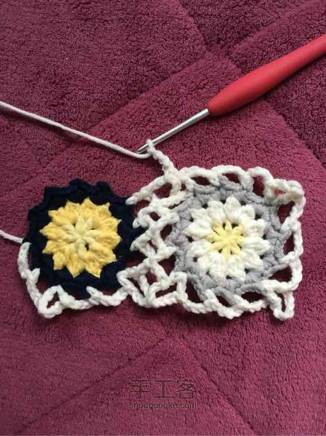 简单毛线编织镂空拼花毯子（详细） 第43步