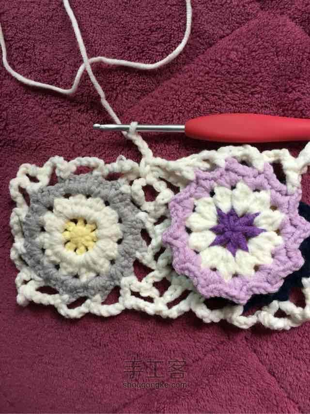 简单毛线编织镂空拼花毯子（详细） 第52步