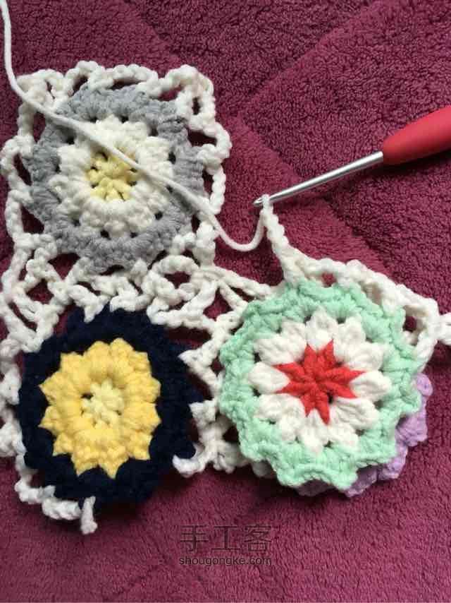 简单毛线编织镂空拼花毯子（详细） 第57步
