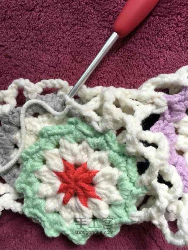 简单毛线编织镂空拼花毯子（详细） 第61步