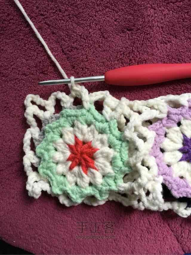简单毛线编织镂空拼花毯子（详细） 第62步