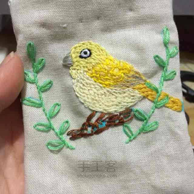 小鸟刺绣束口袋 第10步