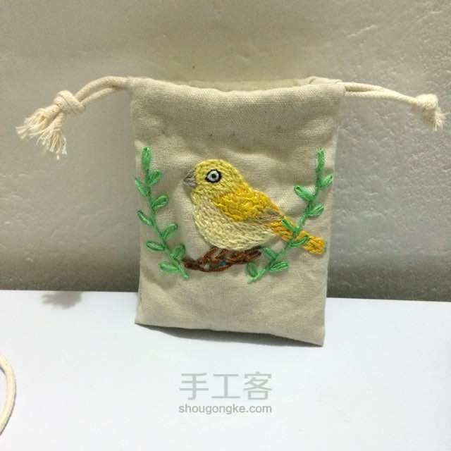 小鸟刺绣束口袋 第13步