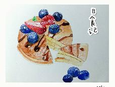 水彩‖草莓🍓蓝莓松饼