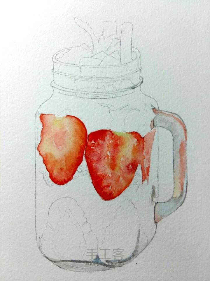 水彩‖水果酸奶杯 第3步