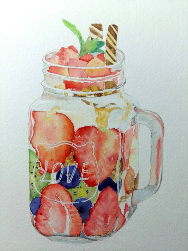 水彩‖水果酸奶杯 第6步